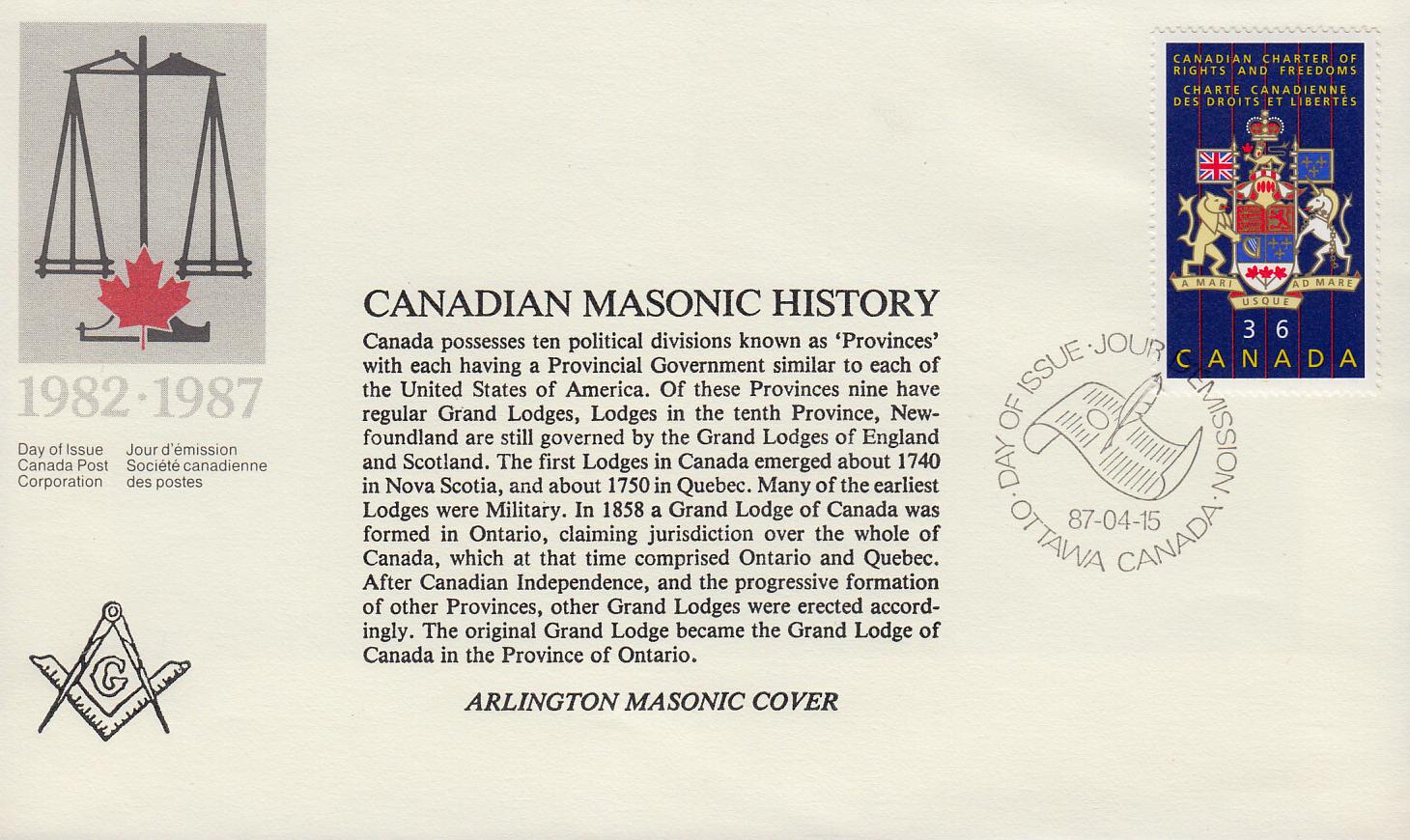Arlington Masonic Cover 15.04.87